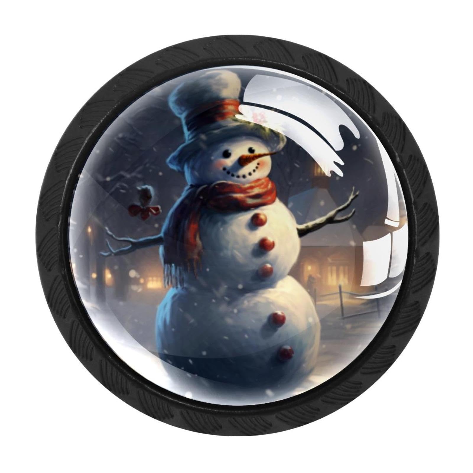 CHENZZZZ 4 Pieces Retro Christmas Snowman Drawer Knobs, 35mm Black Cabinet Knobs, Drawer Pulls and Knobs, Dresser Drawer Knobs, Cabinet Hardware Kitchen Cabinet Knobs