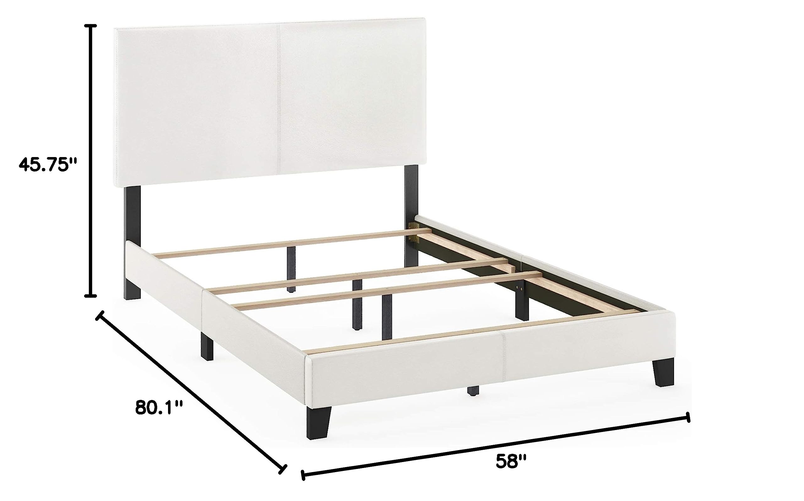 FURINNO Pessac PU Leather Upholstered Platform, Full, White