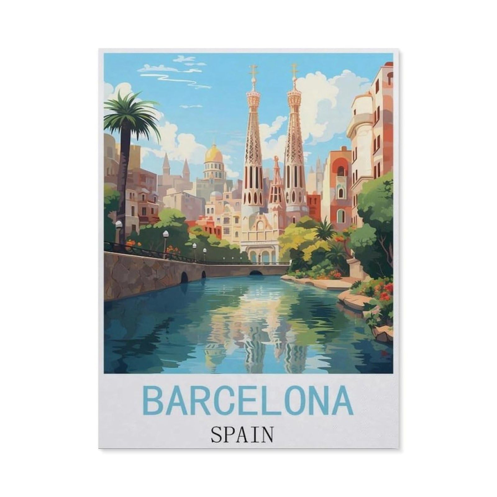 BEAYODKP Diamond Painting Kits for Adults and Kids，Barcelona Spain Vintage Travel Posters，Full Drill Round Rhinestone Paint with Diamonds（50 x 60 cm/19.68 x 23.62 inches）-CP46
