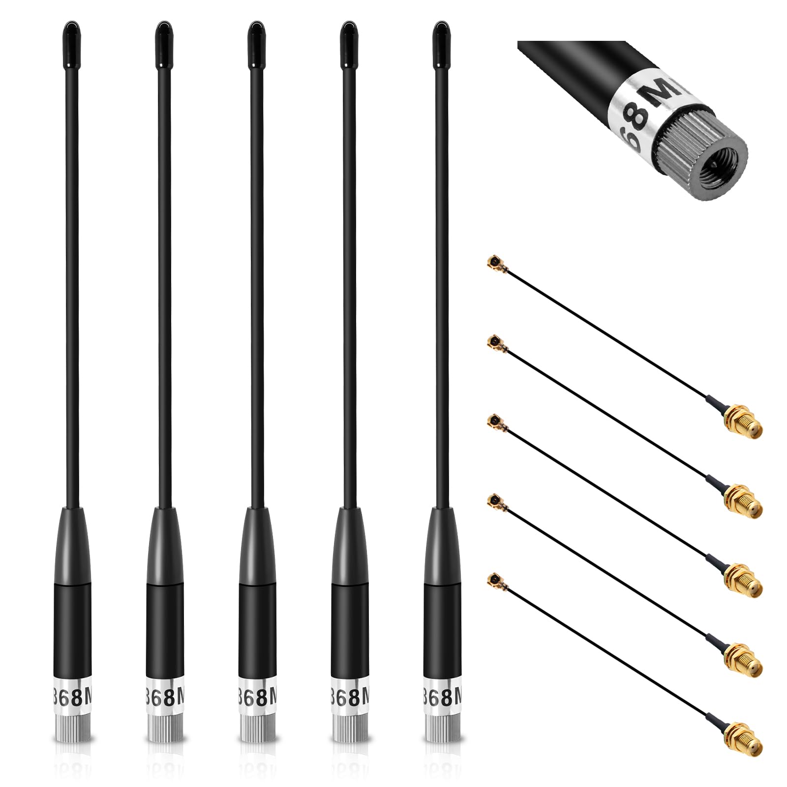5 pezzi Antenna 868 MHz da 10 dBi Gain 19,5 cm Omni SMA maschio 19,5 cm + (U.FL IPX) a SMA femmina cavo per ESP32/LoRa 32 V3/LoRa32u4 II Long Range Soft Whip Antenna