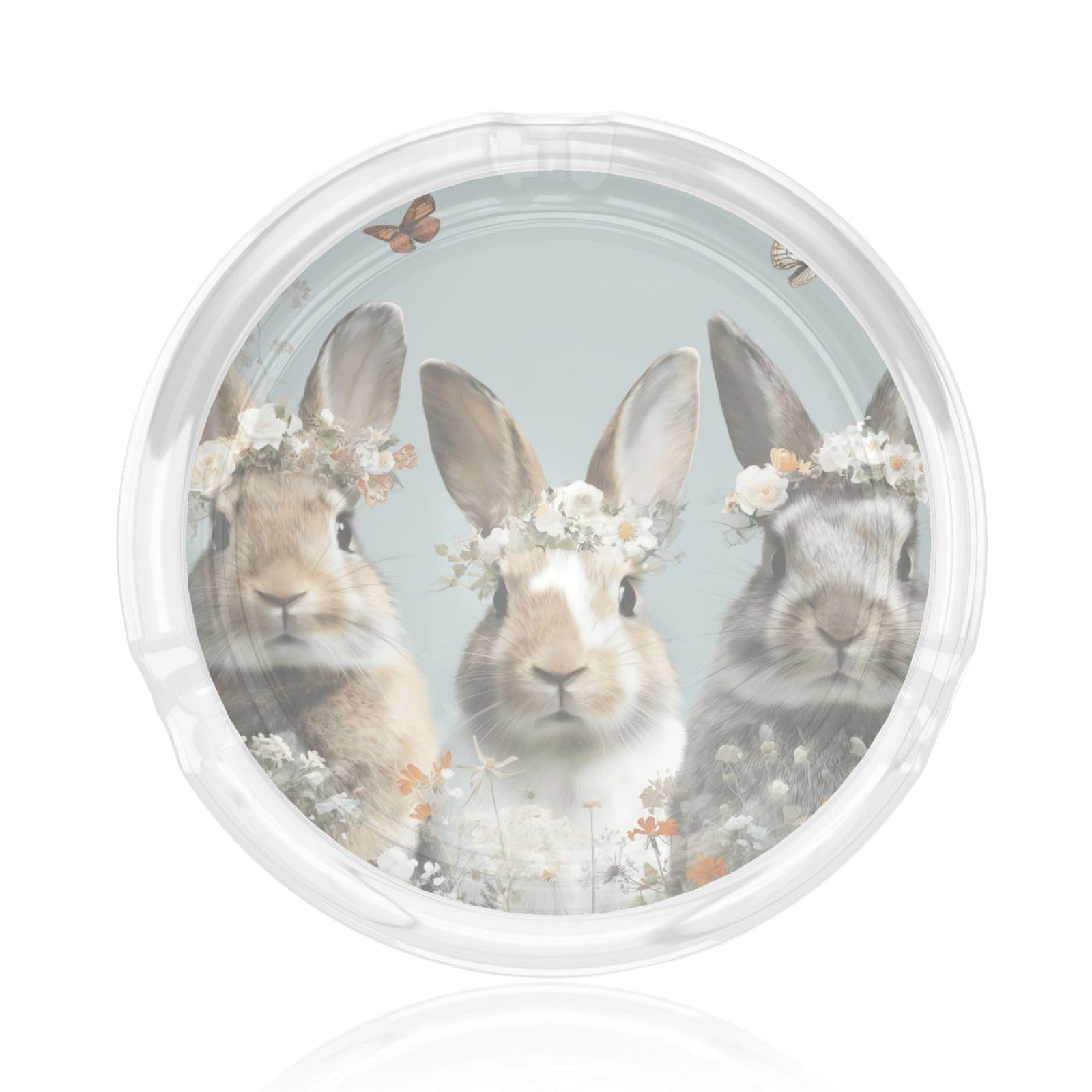 Cute Bunnies With Floral Crowns Glass Ashtray For Cigarettes Ash Trays Case For Home Office Decor