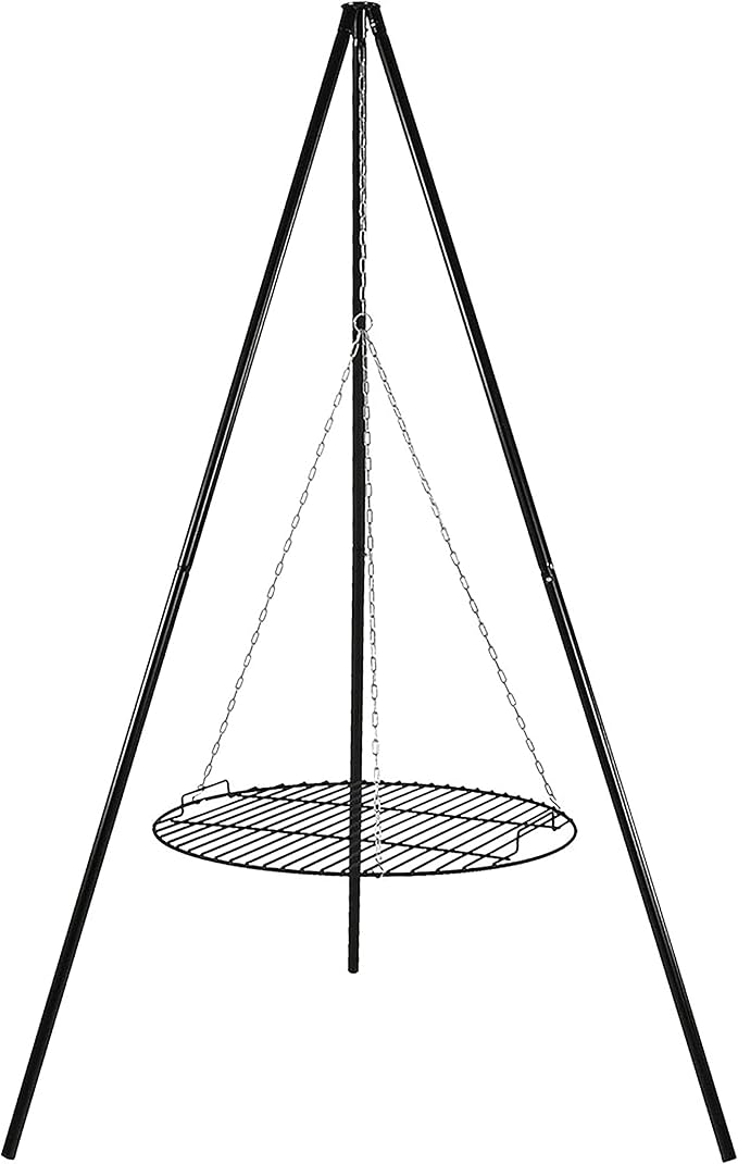 Sunnydaze Outdoor Fire Pit Tripod Cooking Grill System - Black Steel Grate and Legs - 22-Inch