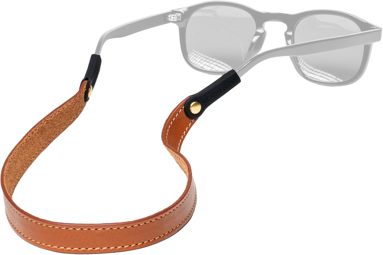 Classic Stitched Leather Sunglass Strap - Handmade Full-Grain Eyewear Retainer - Brass Rivets & Rubber Grips