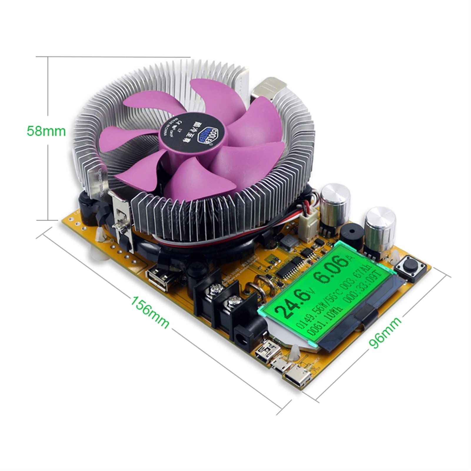 Tester Batteria, 15. 0W DC. Tester di carico elettronico USB Modulo di prova regolabile Misuratore di alimentazione Caricabatterie Caricabatterie 18650 Utensili for batterie 200V 20A