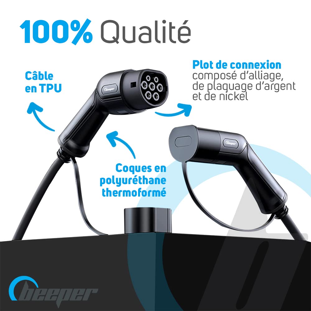 Beeper - Kabel ładujący typu 2 do typu 2 do pojazdów elektrycznych i hybrydowych 22 KW 32A trójfazowy (5 m)