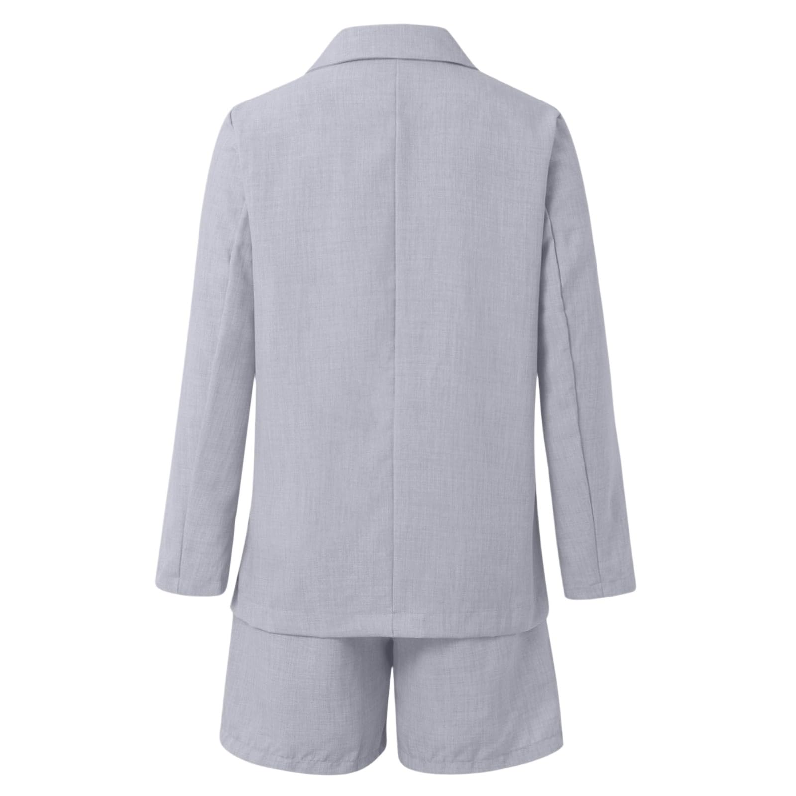 Damen-Shorts-Anzug-Set, lässiges Outfit, Knopfleiste vorne, Reine Farbe, bequem, Stretch, Arbeitskleidung, Sommer, Frühling, Herbst, Winter