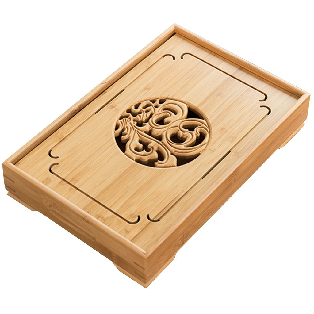 GTHTUHFD Kung Fu Tea Tray, Kung Fu Small Tea Tray Table Serving Chinese Style Water Storage For Gongfu,Khaki-37 * 25 * 6cm