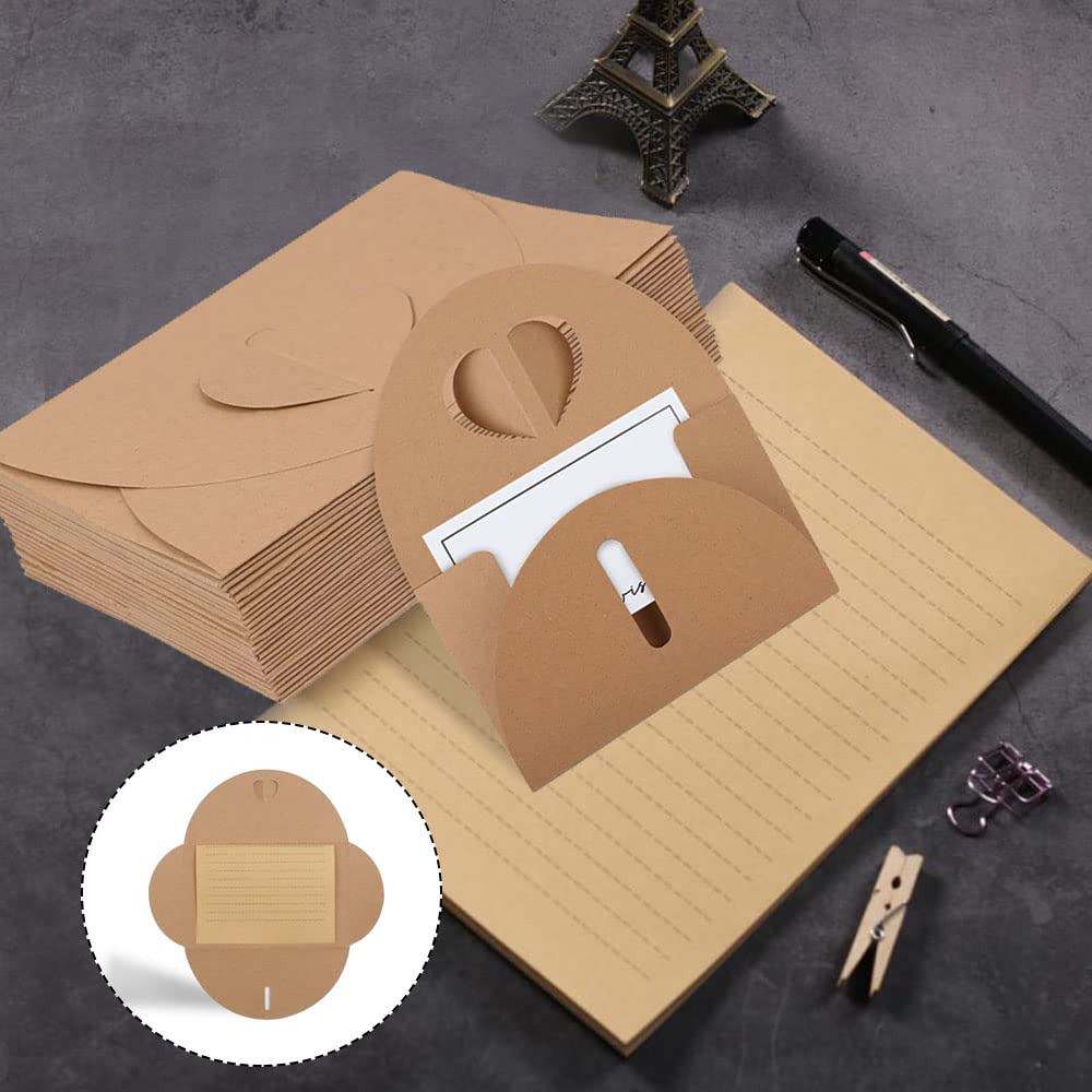 Buste in Carta Kraft 100 Pezzi 10 x 6 cm con Chiusura a Cuore per Partecipazioni Matrimonio