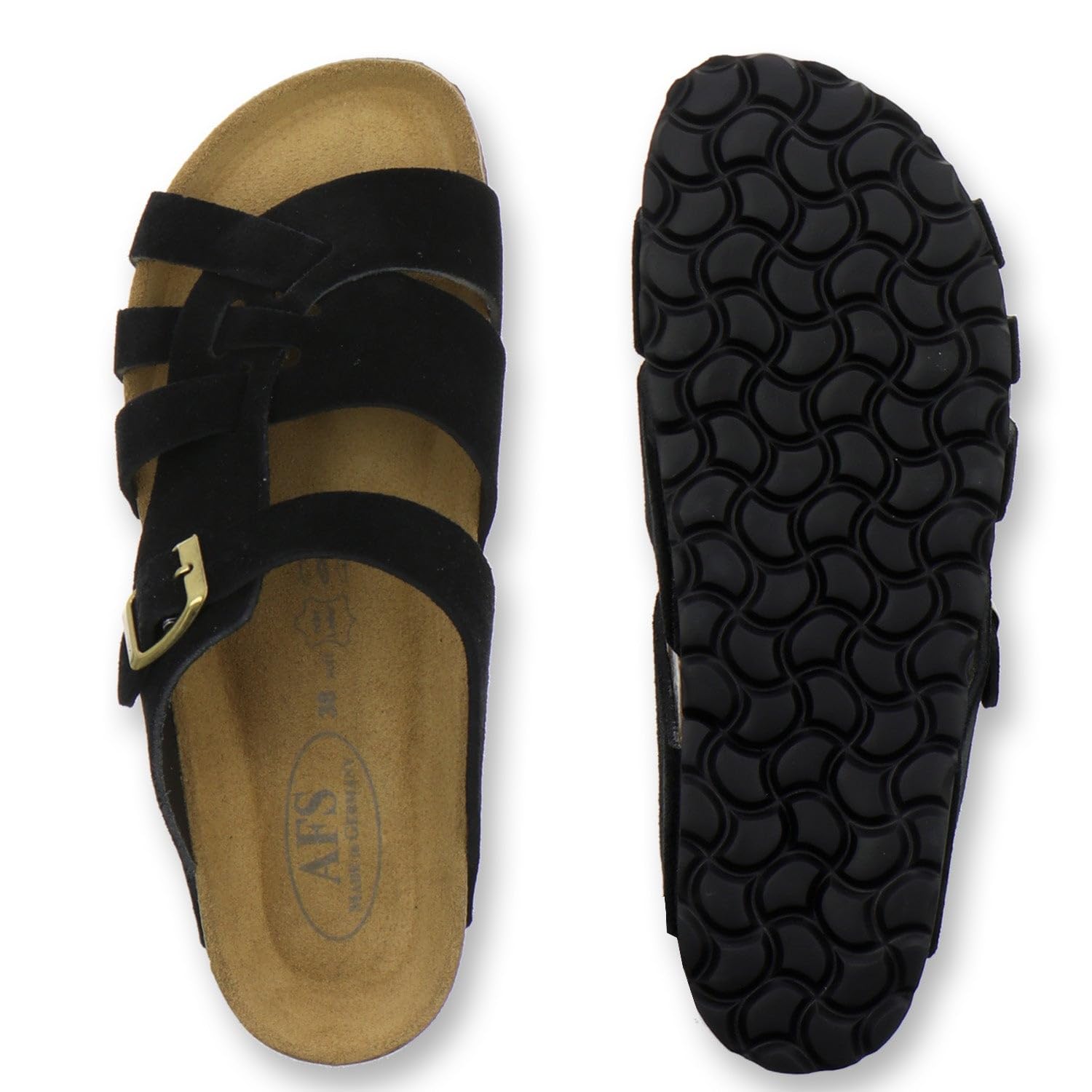 AFS-Schuhe, pantofole da donna in vera pelle, di alta qualità, con suola Eva, made in Germany, 2122, Fiori bianchi., 43 EU