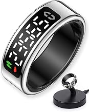 BSWEIT Smart Ring with Digital Display, Rose Gold Fitness Tracker (Silver, 15)
