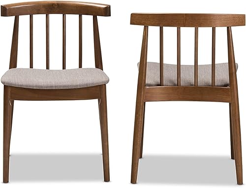 Miniatura 4 de Baxton Studio Wyatt Mid-Century - Juego de sillas de comedor de madera de nogal moderno, color beige/cantidad 2/madera media/mediados de siglo/tela
