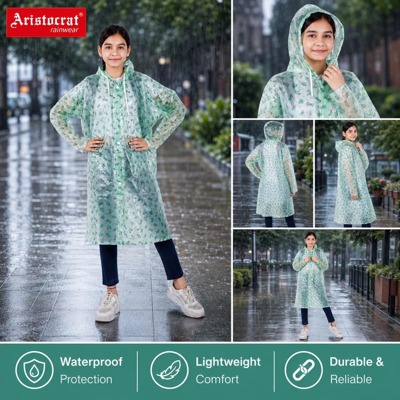 Image of Aristocrat Kids Humpty Dumpty Waterproof Raincoat with Hood | Knee Length Rainwear for Boys & Girls | Regular Fit Rain Jacket with Two Front Pockets | All-Weather Protection Rainwear