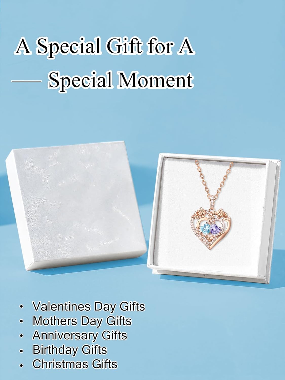 Rose Heart Necklace for Women Exquisite Anniversary Birthday Gifts for Wife Mother Her Double Birthstone Pendant Jewelry I Love You Gifts