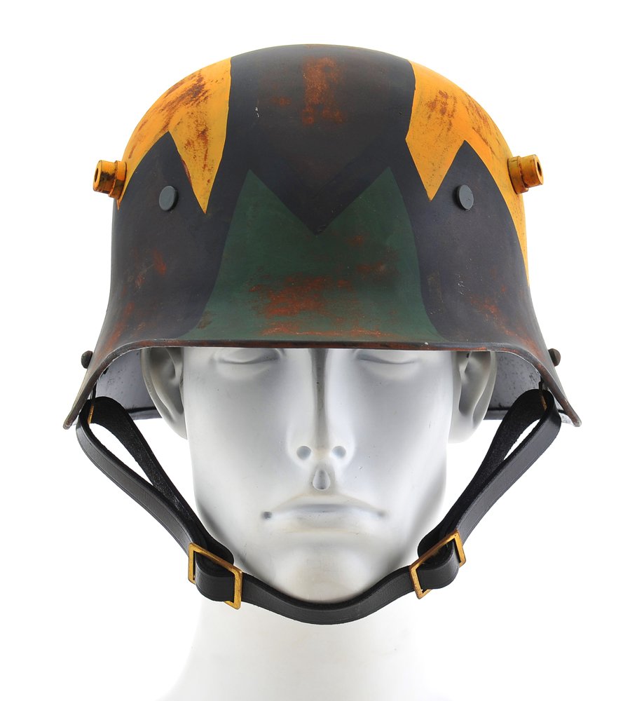 German 1916 Steel Helmet with Period Camoflage Hand Aged