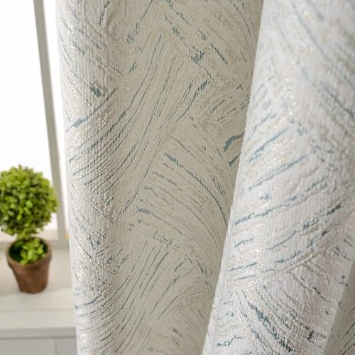 2 Pieces Gold Stamping Velvet Bronzing Curtains For Living Room Bedroom Light High Precision Jacquard Luxury Simple Modern Beige Chenille Window Door Curtain Thick Grommet Top (Blue, W54In*L84In) #TOP28