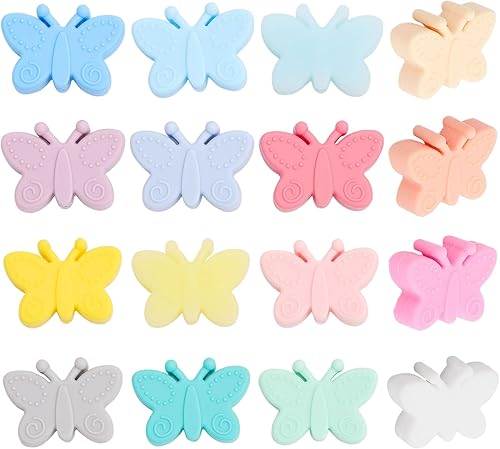 CHGCRAFT 16 cuentas de silicona de mariposa de 16 colores para bolígrafo, cuentas espaciadoras sueltas de silicona para bricolaje, collares,