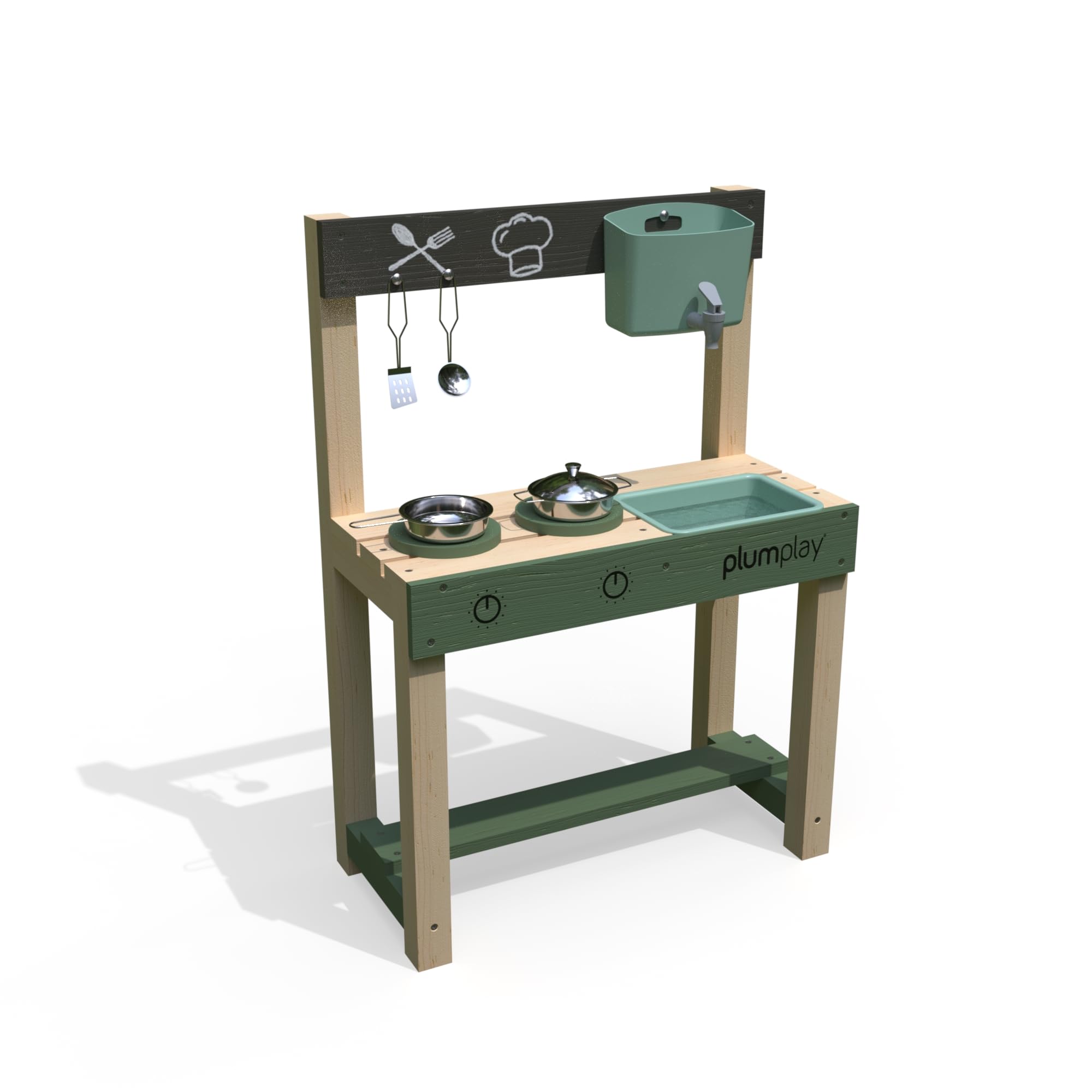Plum Play Puddle and Pie Outdoor Mud Kitchen with Sink and Tap - Cooking Utensils included