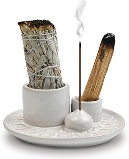 4 in 1 Incense Burner Holder,Sage Holder for Burning,Palo Santo Holder,Candle Holder,Ceramic Incense Burner Ash Catcher Tray for Meditation Yoga Room
