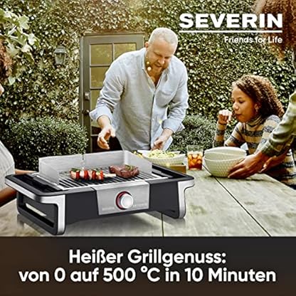 SEVERIN SENOA BOOST Elektrogrill für drinnen und draußen, Tischgrill mit schnellem Grillstart bis 500 °C, Balkon Grill mit SafeTouch-Oberfläche, Edelstahl/Schwarz, PG 8113 – Bild 4