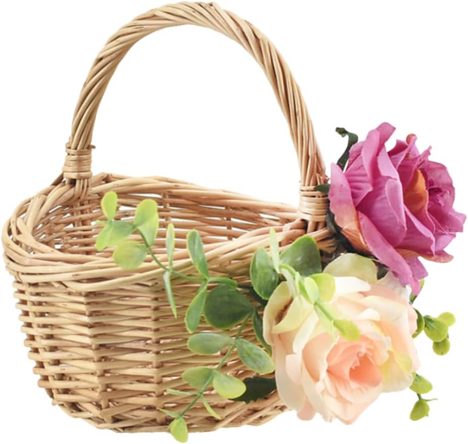 IMIKEYA 2 Pcs Small for Flower Basket for Flower Girl Retro Decor Wicker Basket Woven Easter Basket Wood Decor Hamper Delicate Wooden Wedding Supplies Bridesmaid