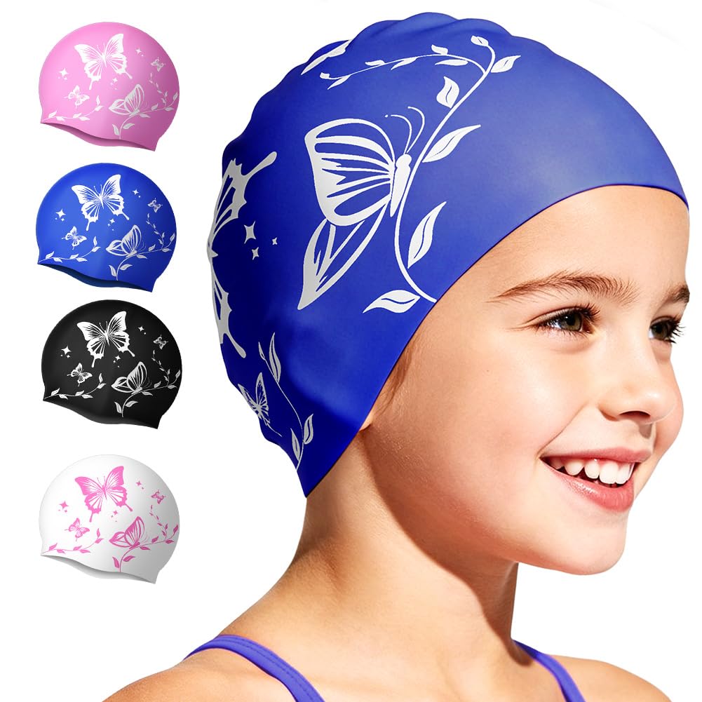 AOOSU Swimming Cap, Silicone Swim Cap, Kids Swim Hat Waterproof and Non-Slip, Comfortable and Soft, Unisex, Comfortable Suitable for Swimming and Diving
