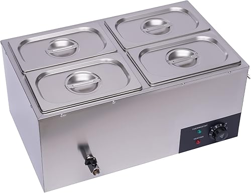 Calentador de alimentos comercial de 4 bandejas, 110 V, 600 W, mesa de vapor eléctrica de 5.9 in6 pulgadas de profundidad, buffet profesional de