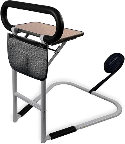 Rieles de cama para adultos mayores, barandilla de cama con mesa plegable bidireccional, rieles de asistencia de cama para personas mayores con