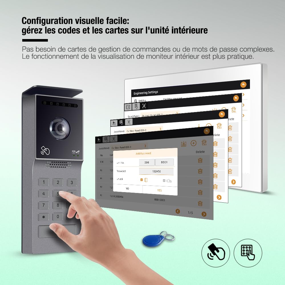 Visiophone Filaire Connecté à 2 Fils,Interphone Vidéo IP WiFi avec 7'' écran Tactile,Résolution 1080P,Unlock à Distance Via APP/IC Cartes,Audio Bidirectionnel, NO/NC Verrouillage de Porte
