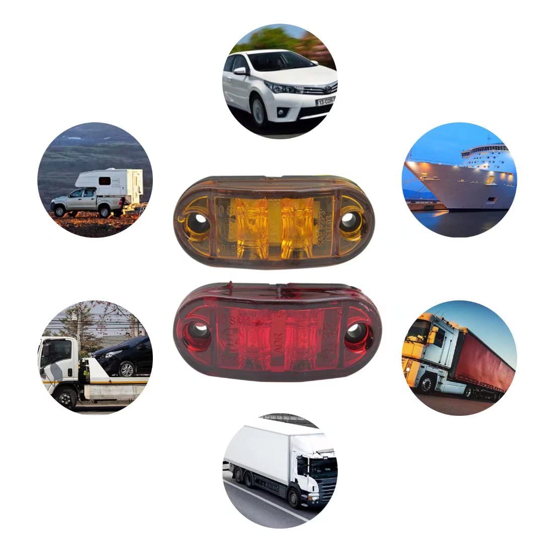 HaeKap 5x Amber+ 5x Red LED Side Clearance Marker Lights For Car Trucks, Trailers, Horse Trailer, Travel Trailer