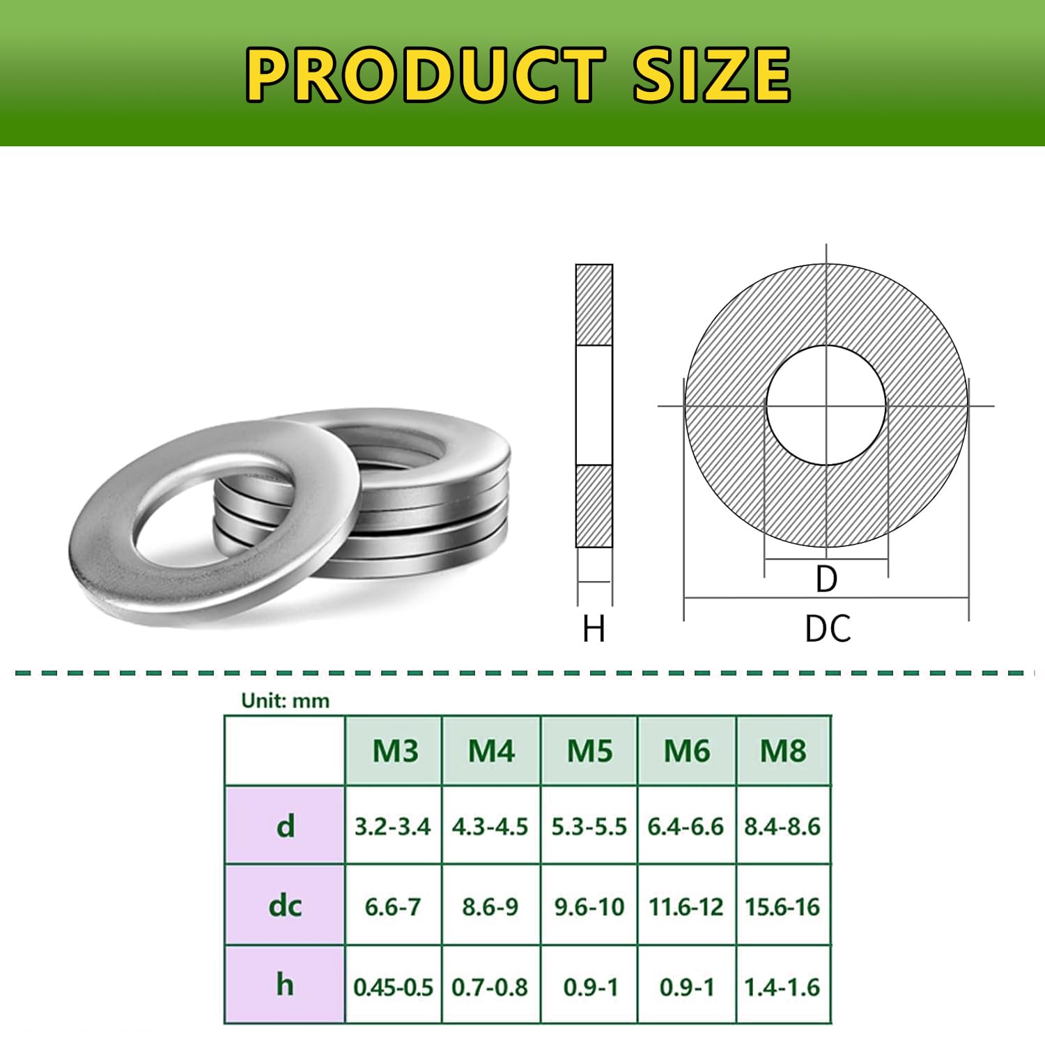 50Pcs M8 Flat Washers,304 Stainless Steel Metal Washers,M8 x 10mm OD,1.5mm Thick Washer for Screws and Bolts Fasteners - Image 2