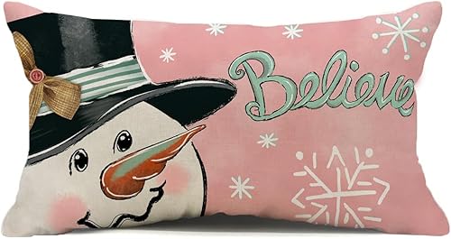 Miniatura 1 de Fundas de almohada de Navidad de 12 x 20 pulgadas, diseño de muñeco de nieve, muñeco de nieve, para invierno, vacaciones, exteriores, decorativas,