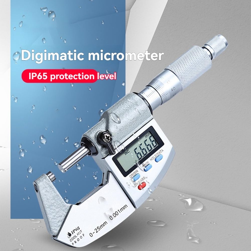 Micrómetro Digital con Pantalla Digital de 0,001 mm, Calibre Electrónico Digital Resistente Al Agua IP65 de 0 A 25 mm