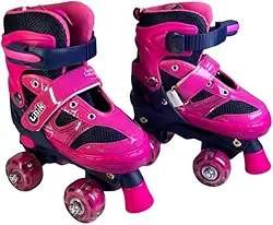 Patins Infantil 4 Rodas com LED – Ajustável Tamanho 31 ao 34 • Patins Quad para Crianças • Modelo Rosa • Rodas com Iluminação LED • Confortável, Seguro e Ideal para Iniciantes