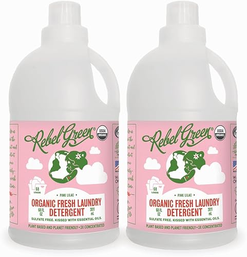 Rebel Green Detergente orgánico para ropa  Jabón natural para ropa  Detergente líquido para ropa con taza dispensadora  Detergente suave para ropa