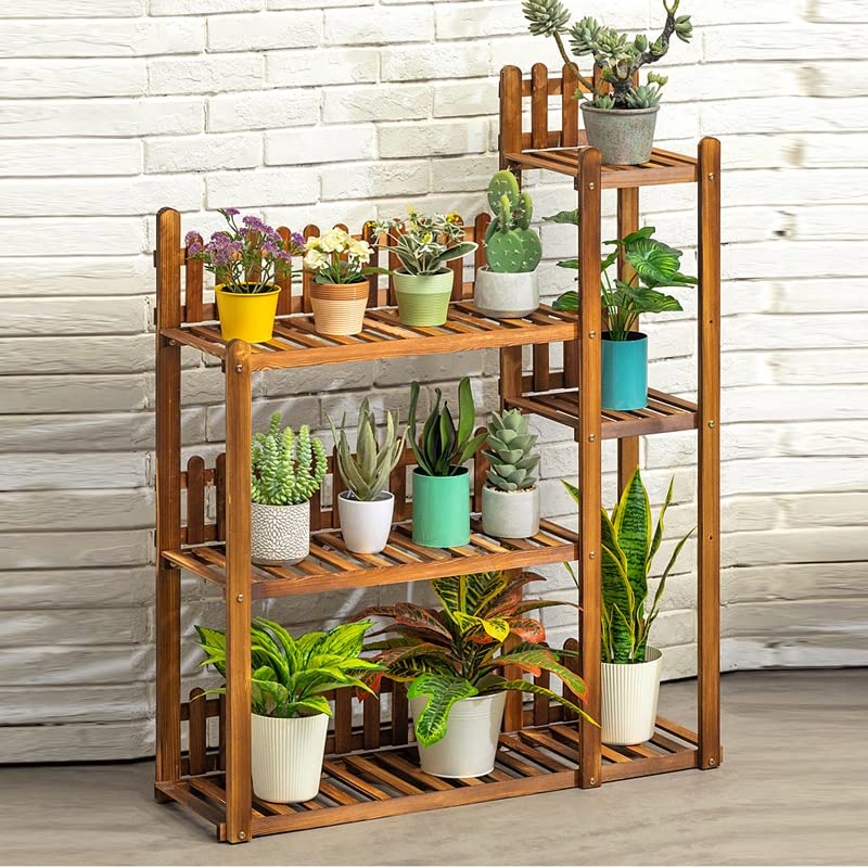 Beauty Panda® Teak Wood Multipurpose Plant Stand/Pot Stand | Living Room Side Stand/Flower Pot Stand | Vase Stand | Indoor Outdoor Planter Display Shelving (F6, Natural Wood)