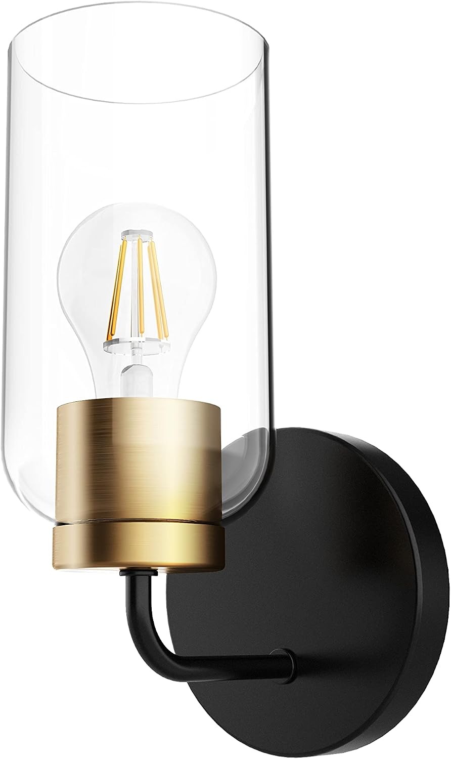 Hamilyeah Wall Sconce Lighting Fixture with Clear Glass Shade, Industrial Bathroom Sconces Wall Lighting Indoor, Black and Gold Hardwired Wall Lamps for Bedroom, Living Room, UL Listed