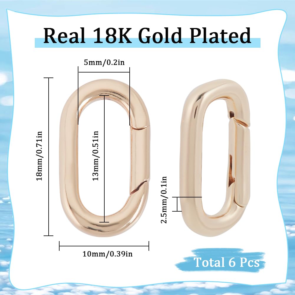 SUNNYCLUE 1 Box 6Pcs Small Spring Oval Rings Carabiner Ring Jewellery Real 18K Gold Plated Brass Keyring Clasp Snap Hook Buckle Trigger Gate Clip for Purse Jewellery Making Bracelet Bags Lanyard DIY - Image 2