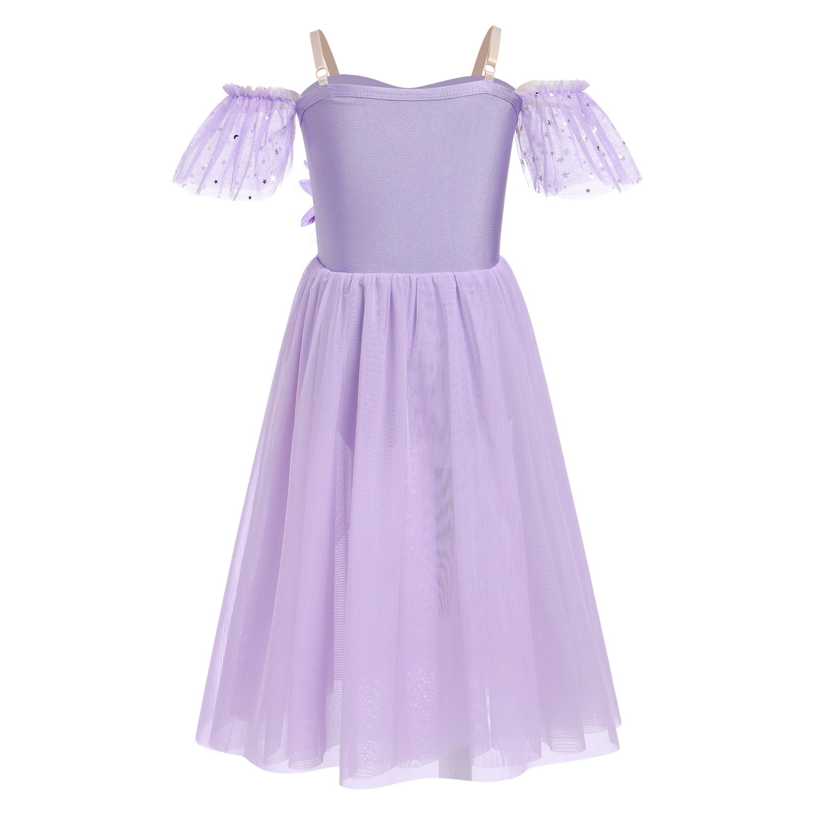 Lyrical Dance Dress for Girl Ballet Leotard Chiffon Skirt Shiny Sequins Ballerina Outfits Off Shoulder Contemporary Ballet Clothes Kid Recital Christmas Dance Dress Purple 11-12Years