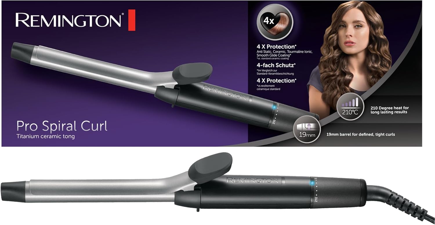 Remington Krultang Pro Spiral Curl (19mm Voor Spiraal Krullen, Strakke Kleine Krullen, 8 Temperatuur-instellingen, Keramische Coating, Ionische Antistatische Technologie Voor Minder Pluis) CI5519