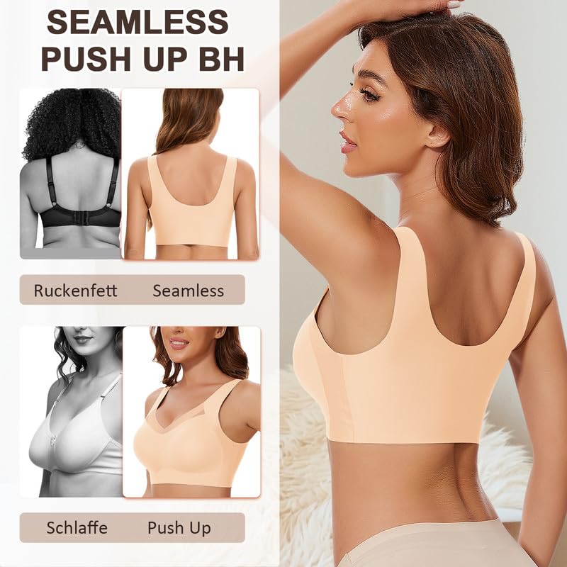 Jiuday Sujetador sin costuras sin aros para mujer, acolchado, cómodo, sin aros, sujetador deportivo Jelly Bra Soft Seamless Encaje Bralette