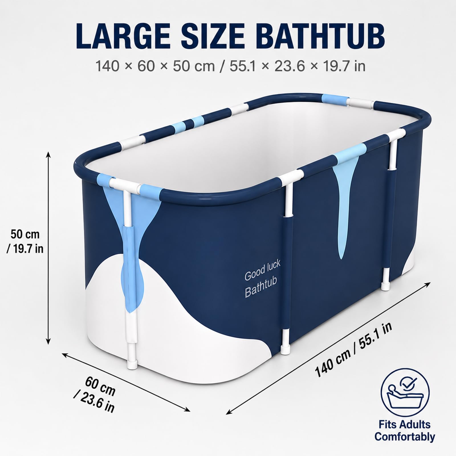 55 pollici Vasca da bagno portatile, vasca da bagno pieghevole, vasca da bagno indipendente per bagno caldo e di ghiaccio, vasca da bagno SPA per bagno, doccia, vasca da bagno portatile per ghiaccio