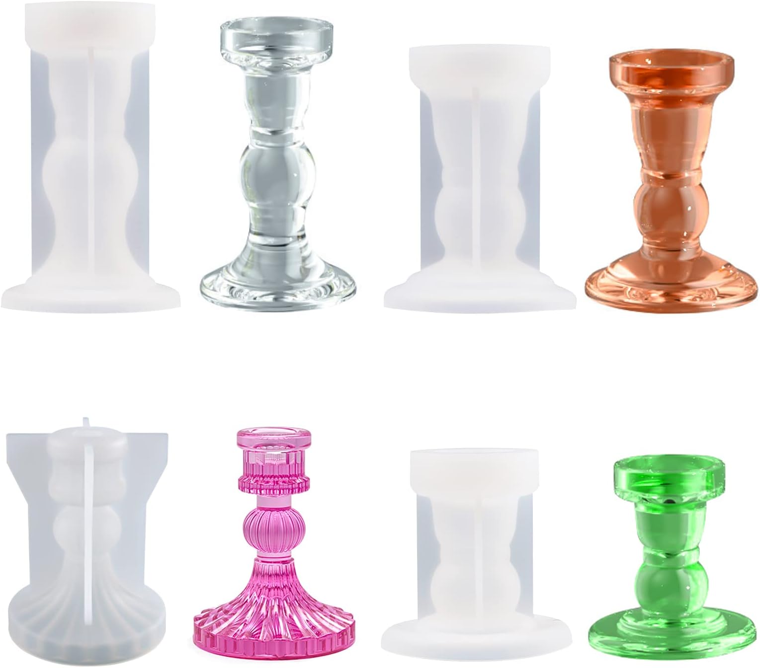 4 Pieces Candle Holder Silicone Molds Pillar Tealight Candlestick Holder Resin Mold for DIY Resin Casting for Taper Candles Home Decor,E