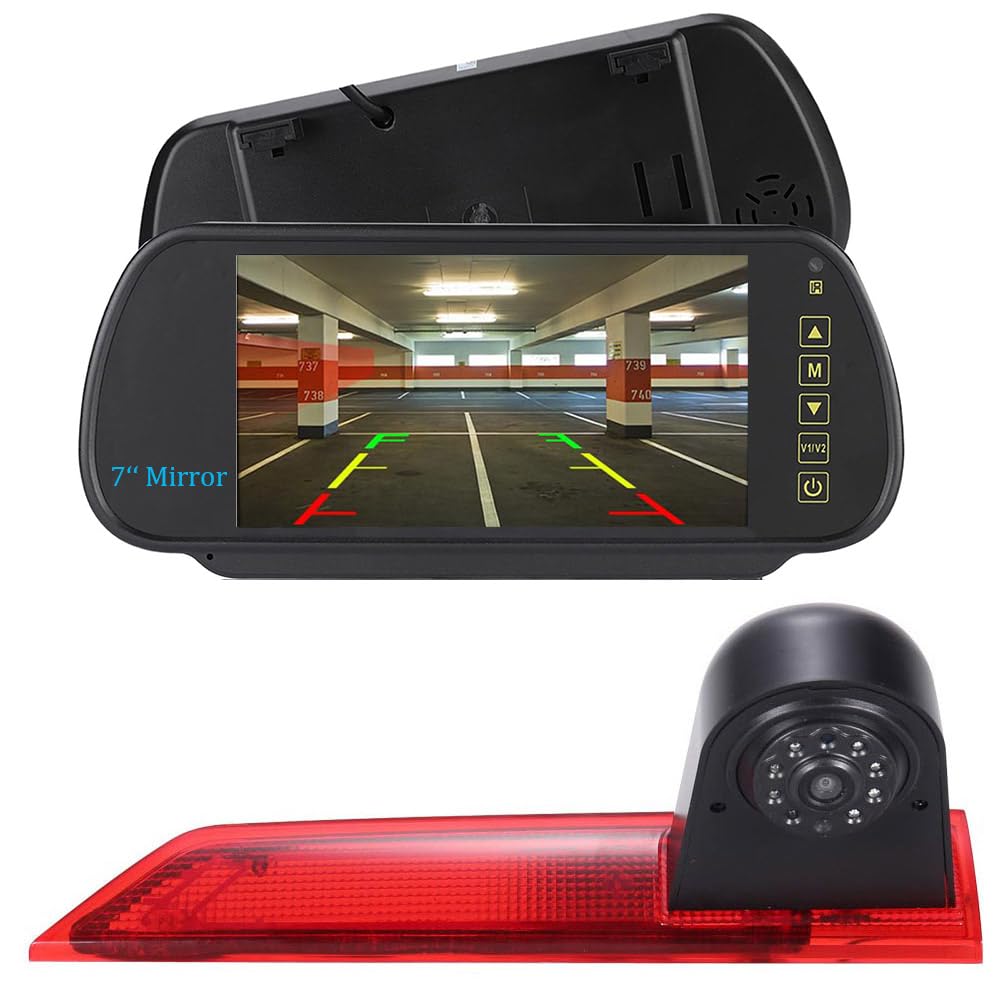Lampa hamowania HD, kamera cofania z lusterkiem, 7 cali, ekran dotykowy, monitor, transporter, wodoszczelna widoczność w nocy, kamera cofania samochodu, zamiennik do Ford Transit Custom 2012-2016