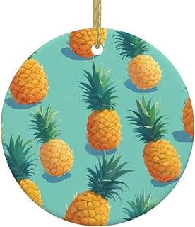 Christmas Tree Fireplace Hanging Decoration, Acid Wave Pineapple Printed Round Ceramic Pendant, Exquisite Holiday Party Ornament.