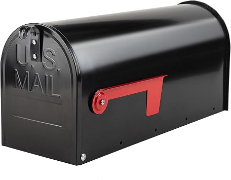 BlissBoard Mailboxes for Outside, Galvanized Steel Medium Black Metal Mailbox, 20 x 8.7 x 6.7 Inches