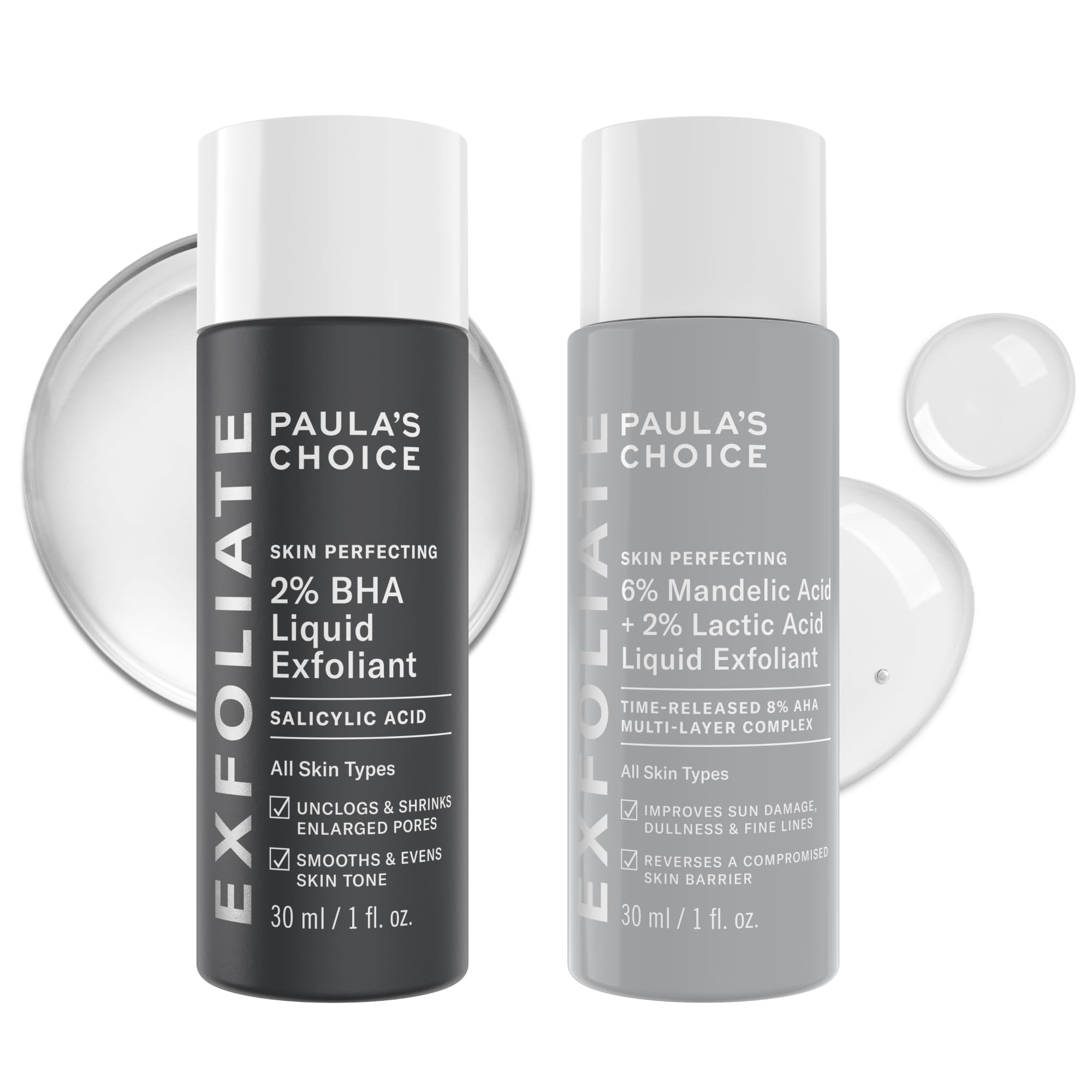 Paula's Choice Kit D'Exfoliants - AHA & BHA Exfoliant Liquide pour une Peau Plus Éclatante - Aide à Réduire les Points Noirs & les Imperfections - avec Acide Salicylique - Tous Types de Peaux