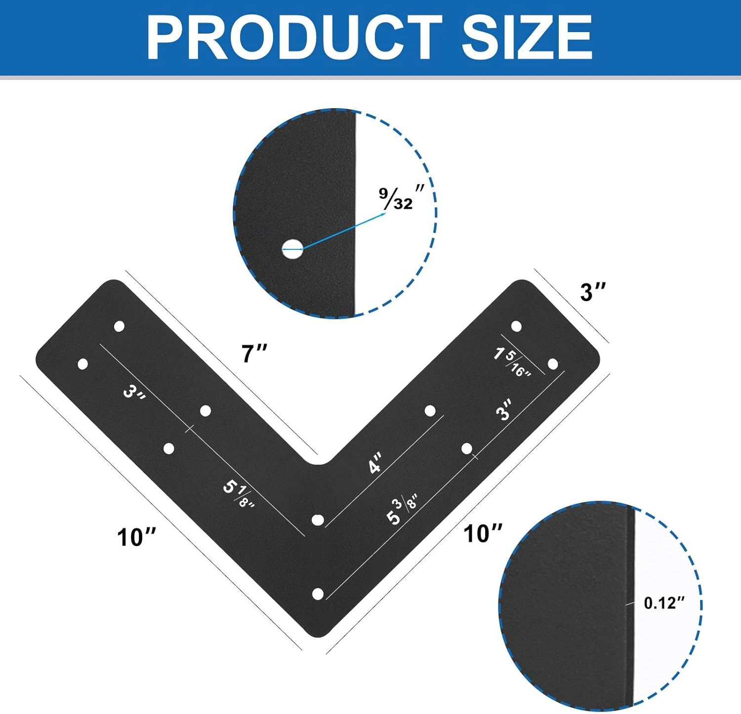 L Right Angle Bracket 2pcs,10x10 Inch Mending Plate Flat Straight Steel L Shape Bracket,Black Powder Coated Post to Beam Connectors for Repair Wooden House,Furniture,Pergola,Truss framing…