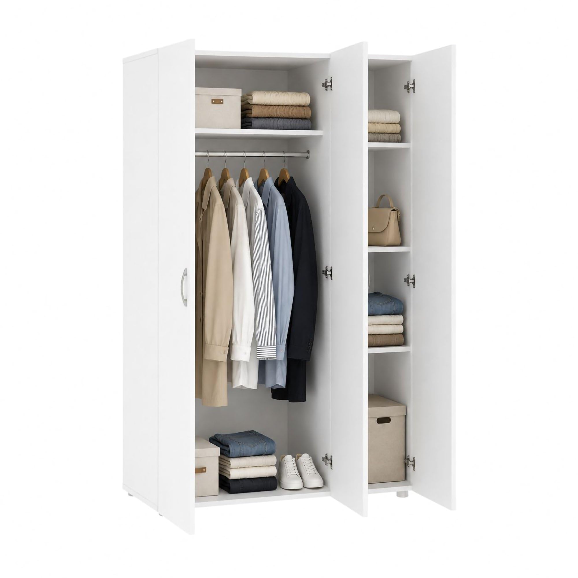 Dmora - Guardaroba 3 ante Dublino, Mobile camera da letto, Cabina armadio portabiti, Armadio appendiabiti, 111x52 h179 cm, Bianco