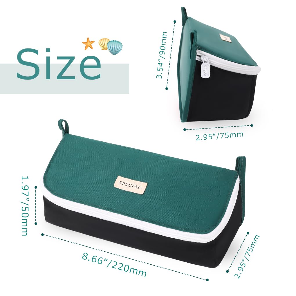 Oyachic Wide Open Pencil Case Flip-Top Large Pencil Pouch Pen Holder Bag Office Stationery Asthetic Supply Organizer Marker Zipper for Adults (Green) - Image 4