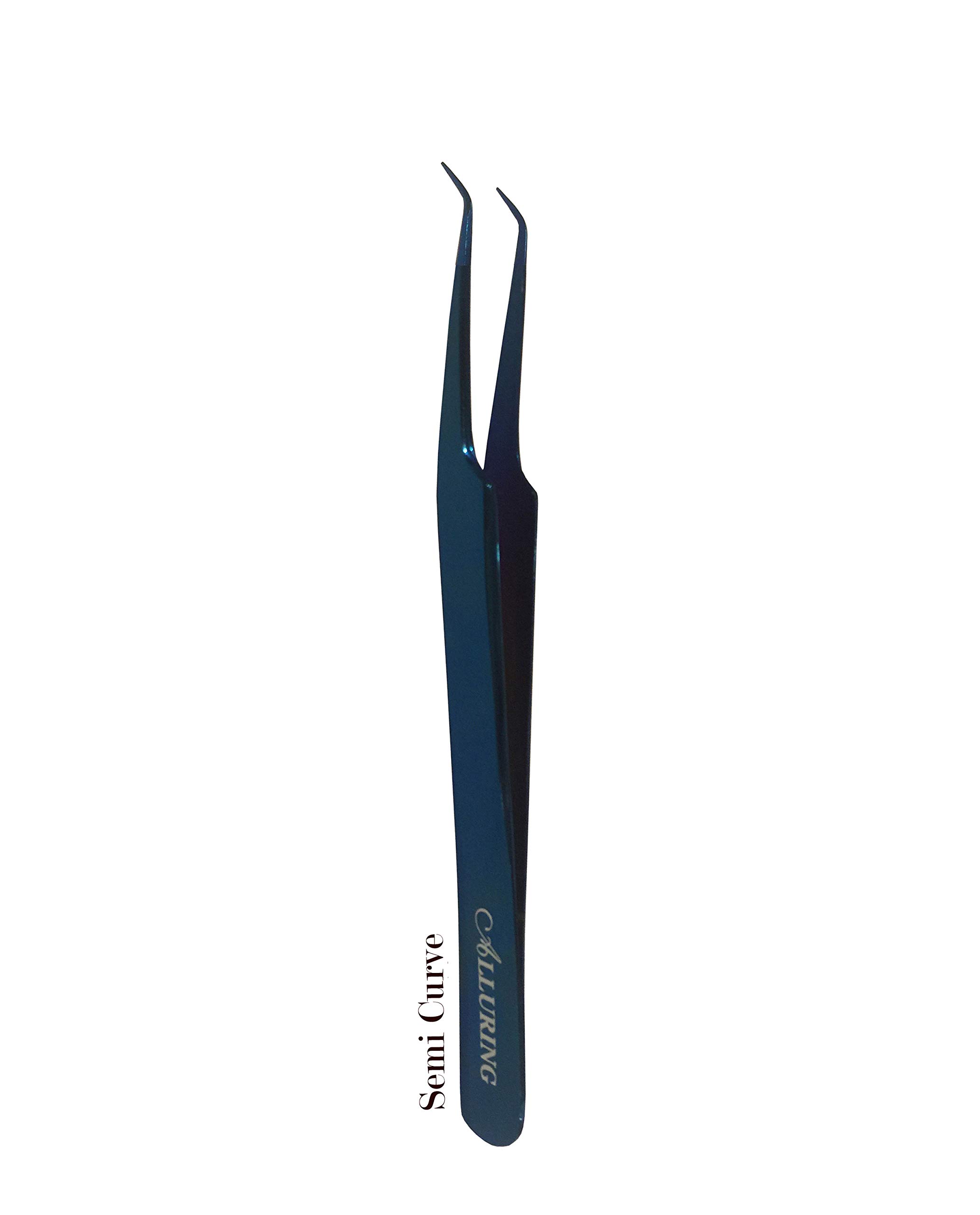 AlluringTITANIUM BLUE Tweezers for Eyelash Extension for Volume Lashes 3D, 5D & 6D lashes Semi Curved